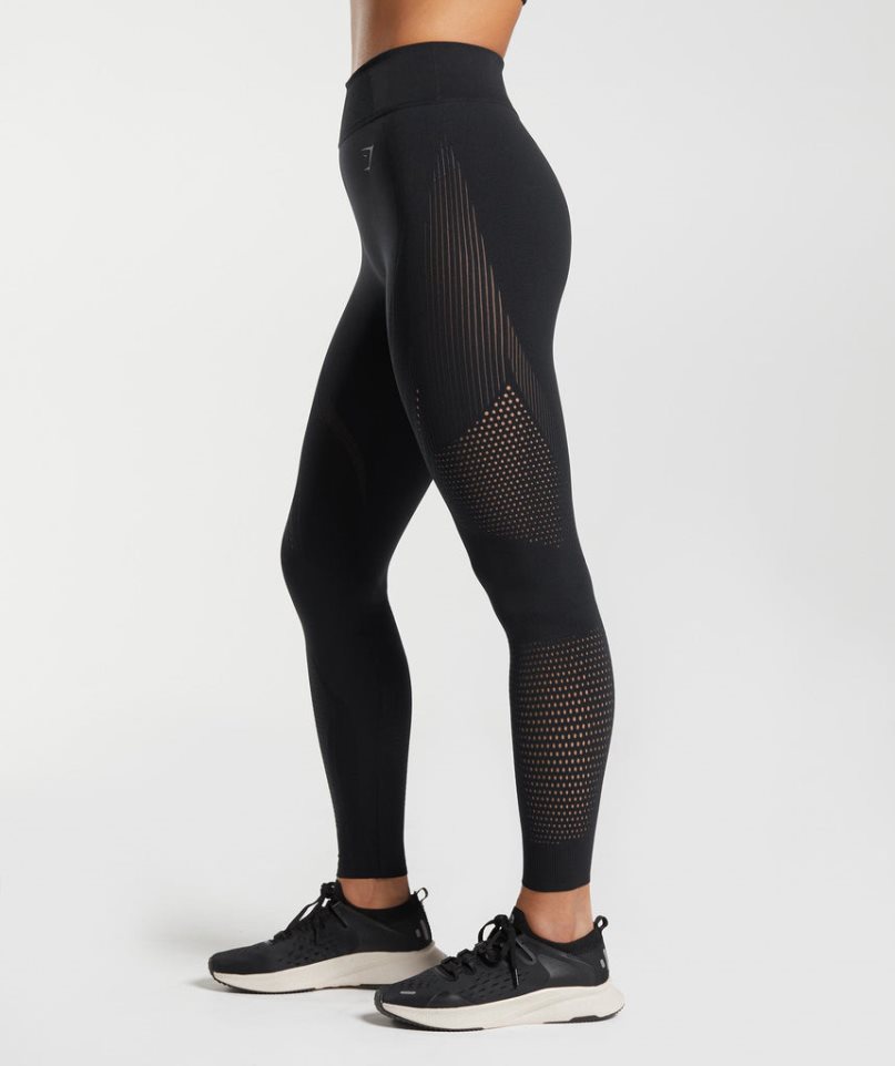 Gymshark Warp Knit Leggings Dam Svarta | SE-18049B