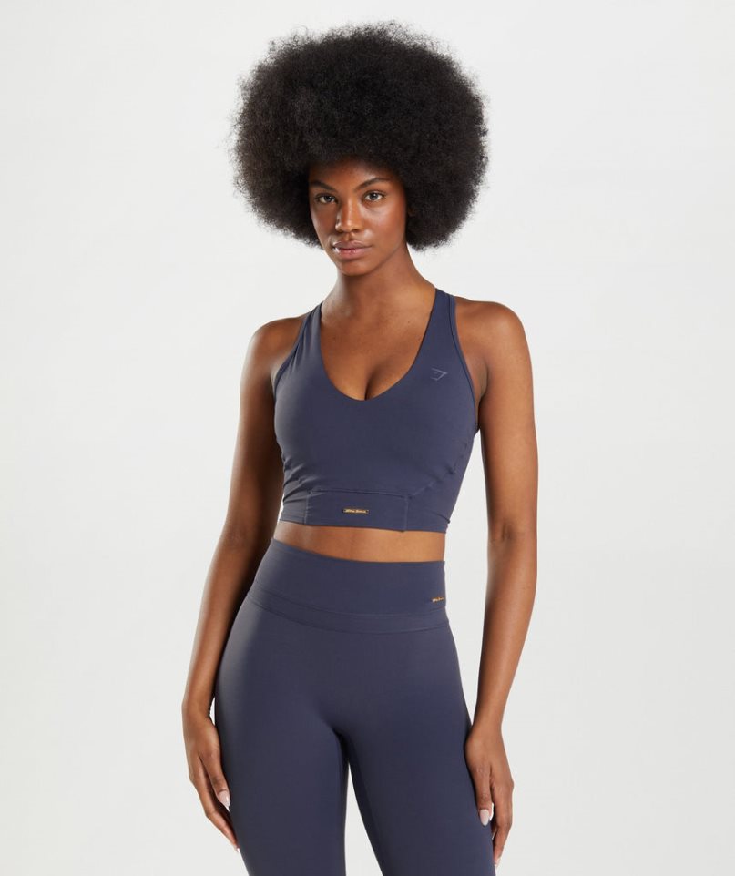 Gymshark Whitney Crop Linnen Dam Marinblå | SE-39250K