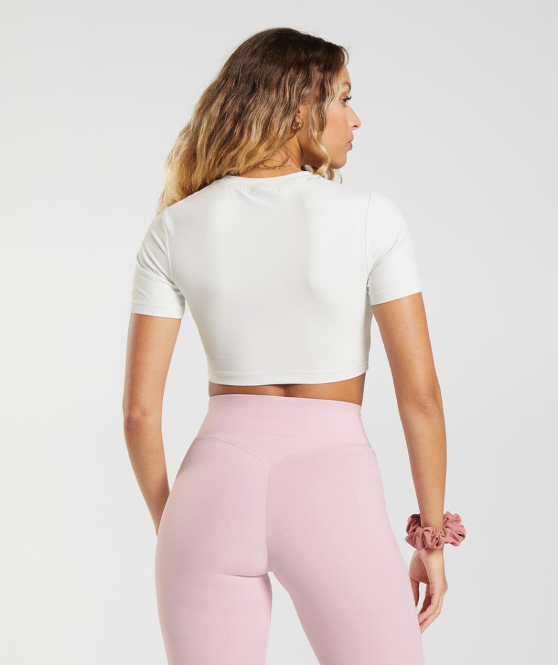 Gymshark Whitney Korta Sleeve Beskurna Toppar Dam Vita | SE-26759Z