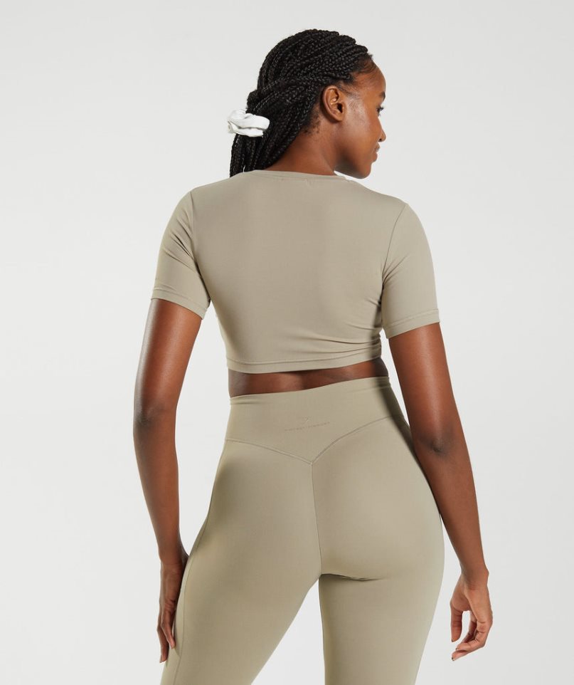 Gymshark Whitney Korta Sleeve Beskurna Toppar Dam Khaki | SE-85967M