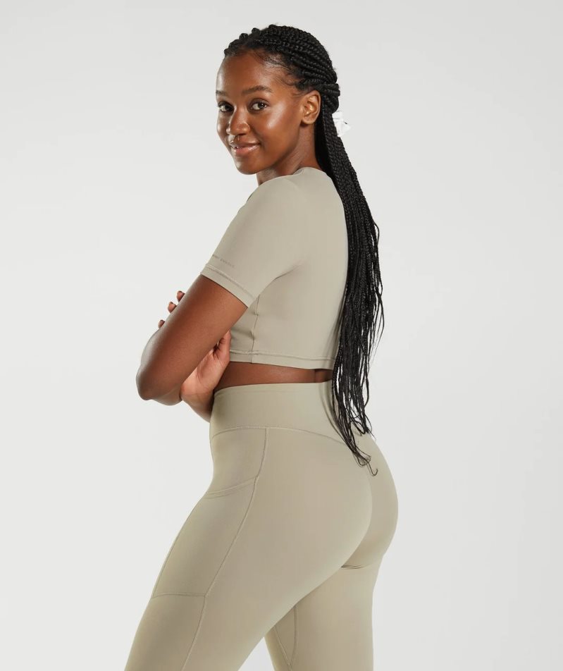 Gymshark Whitney Korta Sleeve Beskurna Toppar Dam Khaki | SE-85967M