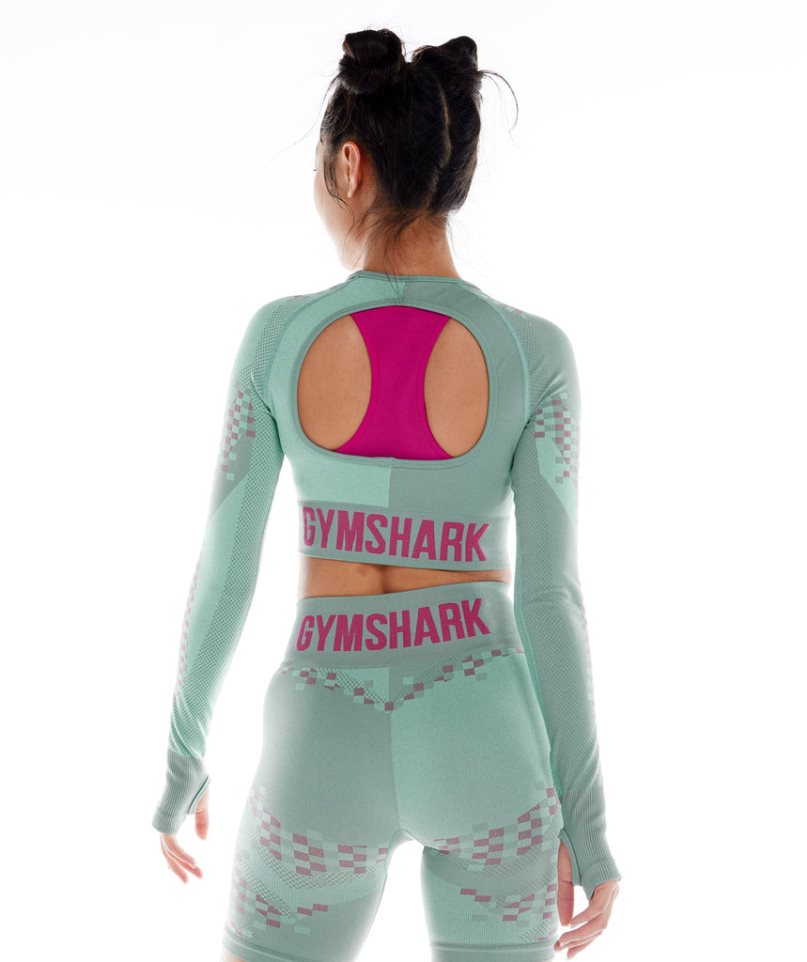 Gymshark Wtflex Cyborg Seamless Long Sleeve Beskurna Toppar Dam Gröna | SE-09382U