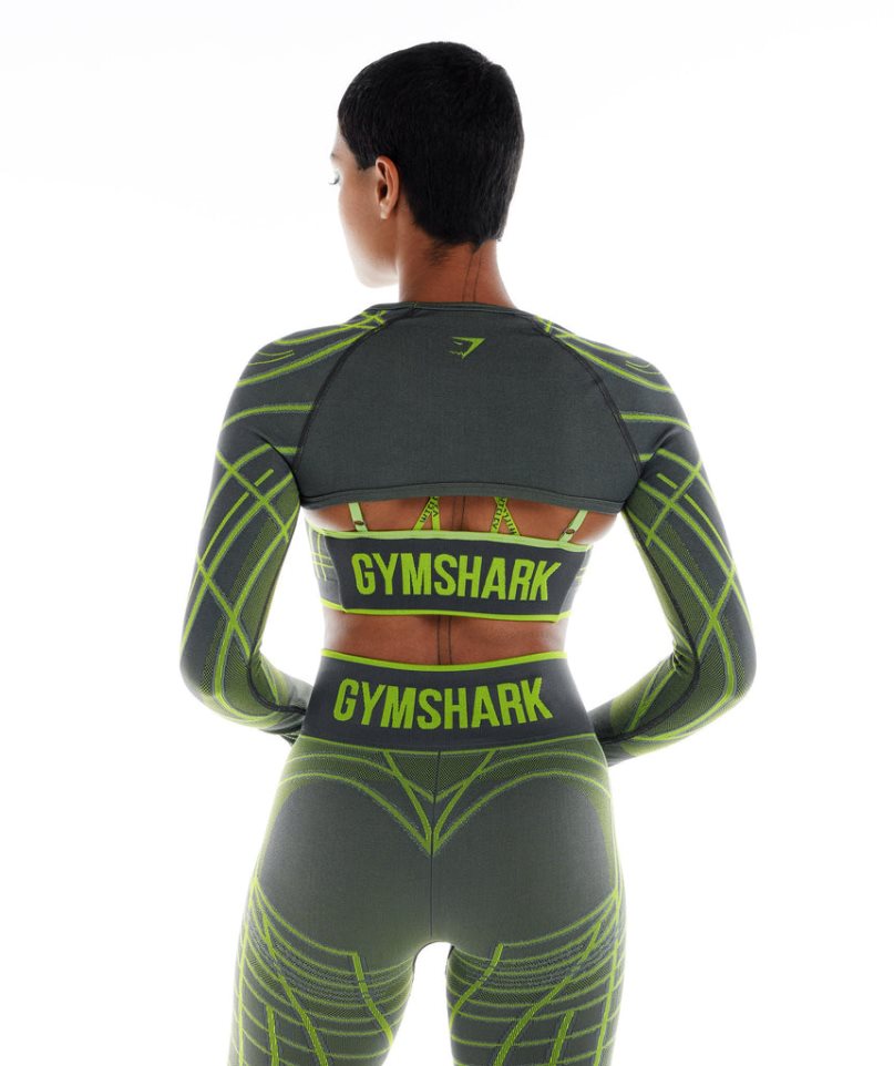 Gymshark Wtflex Linear Seamless Long Sleeve Shrug Tröjor Dam Gröna | SE-96517T